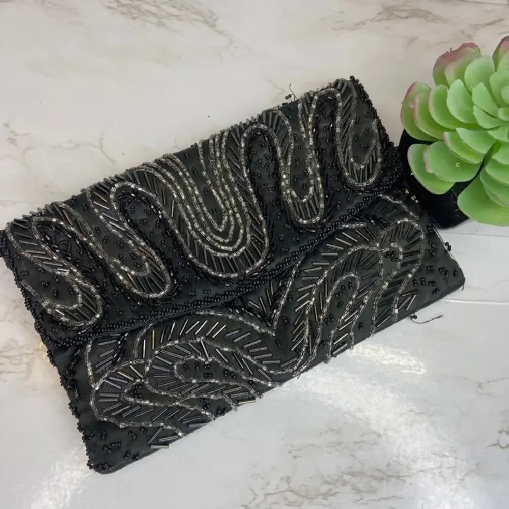Vintage Beaded Black La Regale Clutch